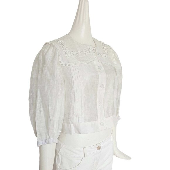 SANDRO WHITE NORMANDIE LACE TRIM SHIRT (3) - Picture 2 of 12